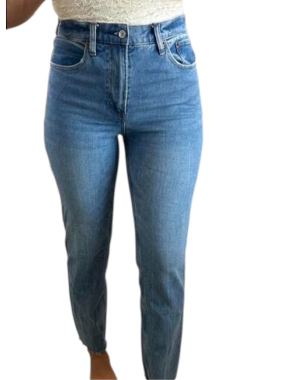 Abercrombie & Fitch The Mom High Rise Straight Raw hem Jean lightwash jean